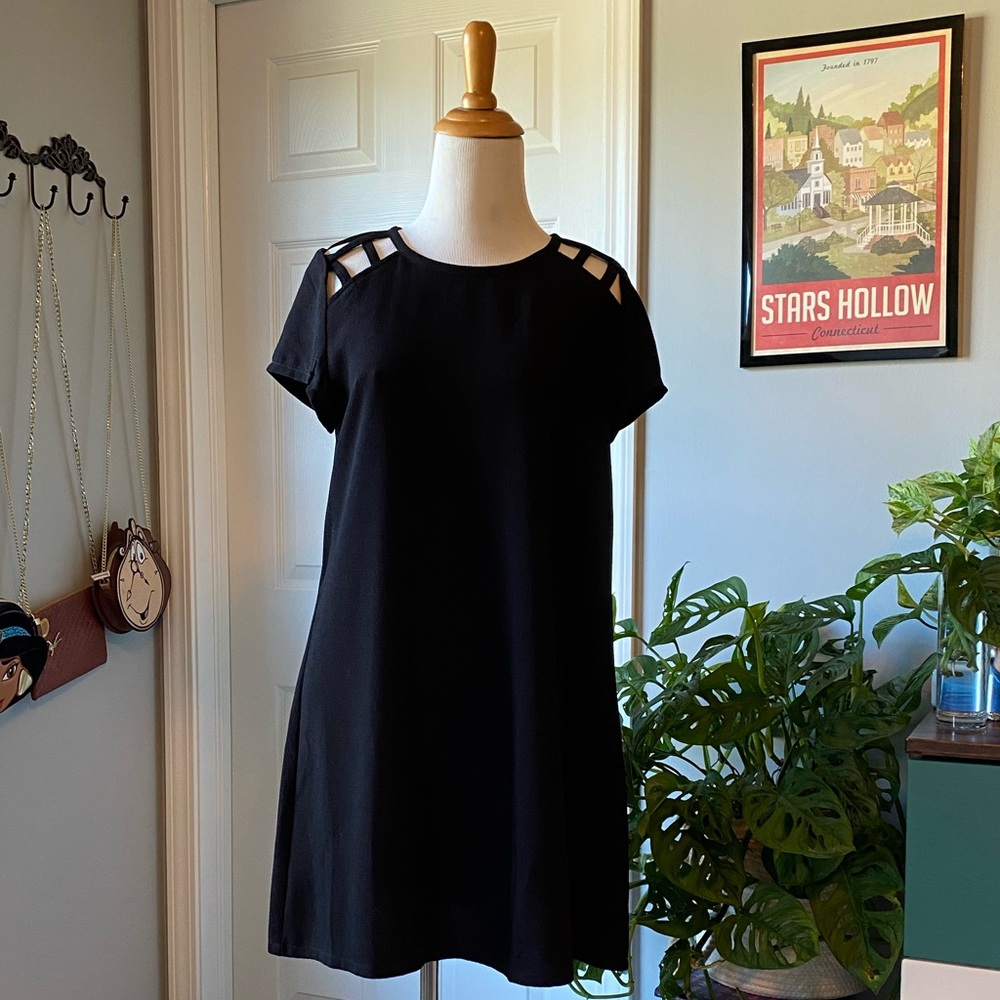 Little Black Dress with Unique Lattice Shoulders